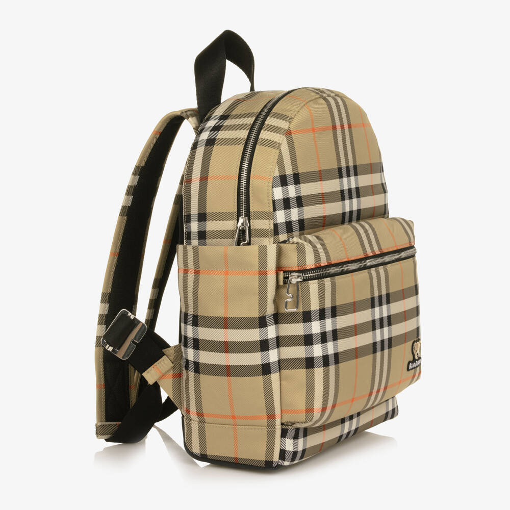 Burberry-Beige All-Over Check Backpack (37cm) | Childrensalon Outlet