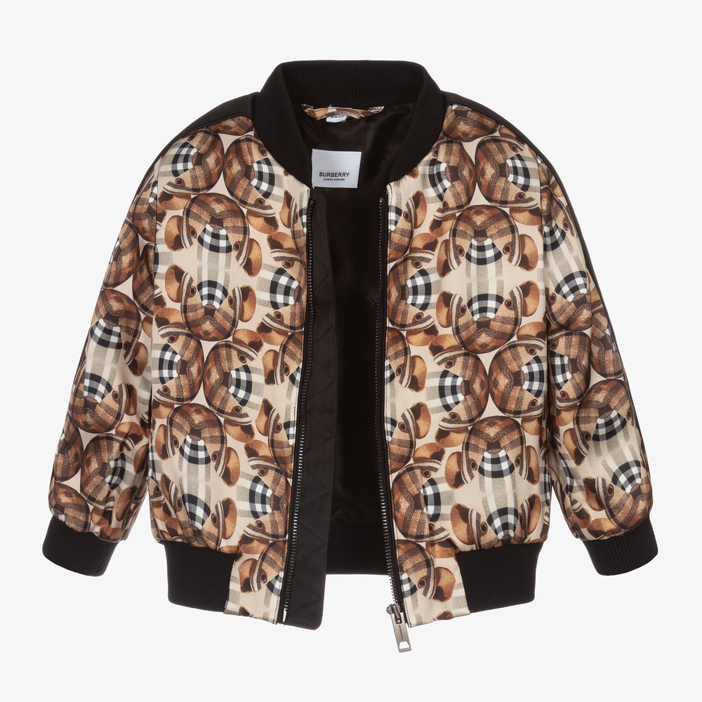 Burberry-جاكيت بومبر فيسكوز ساتان تويل لون بيج | Childrensalon Outlet