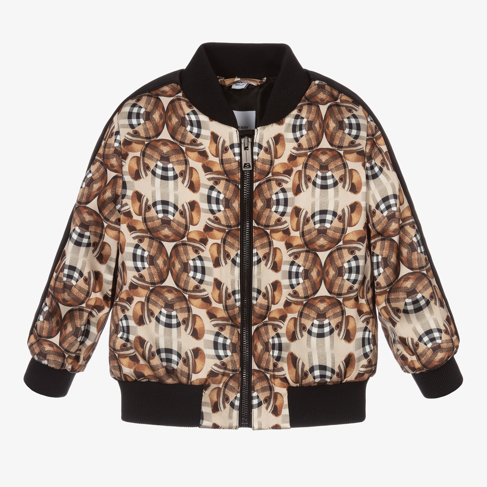 Burberry - Beige Satin-Bomberjacke mit Bären | Childrensalon