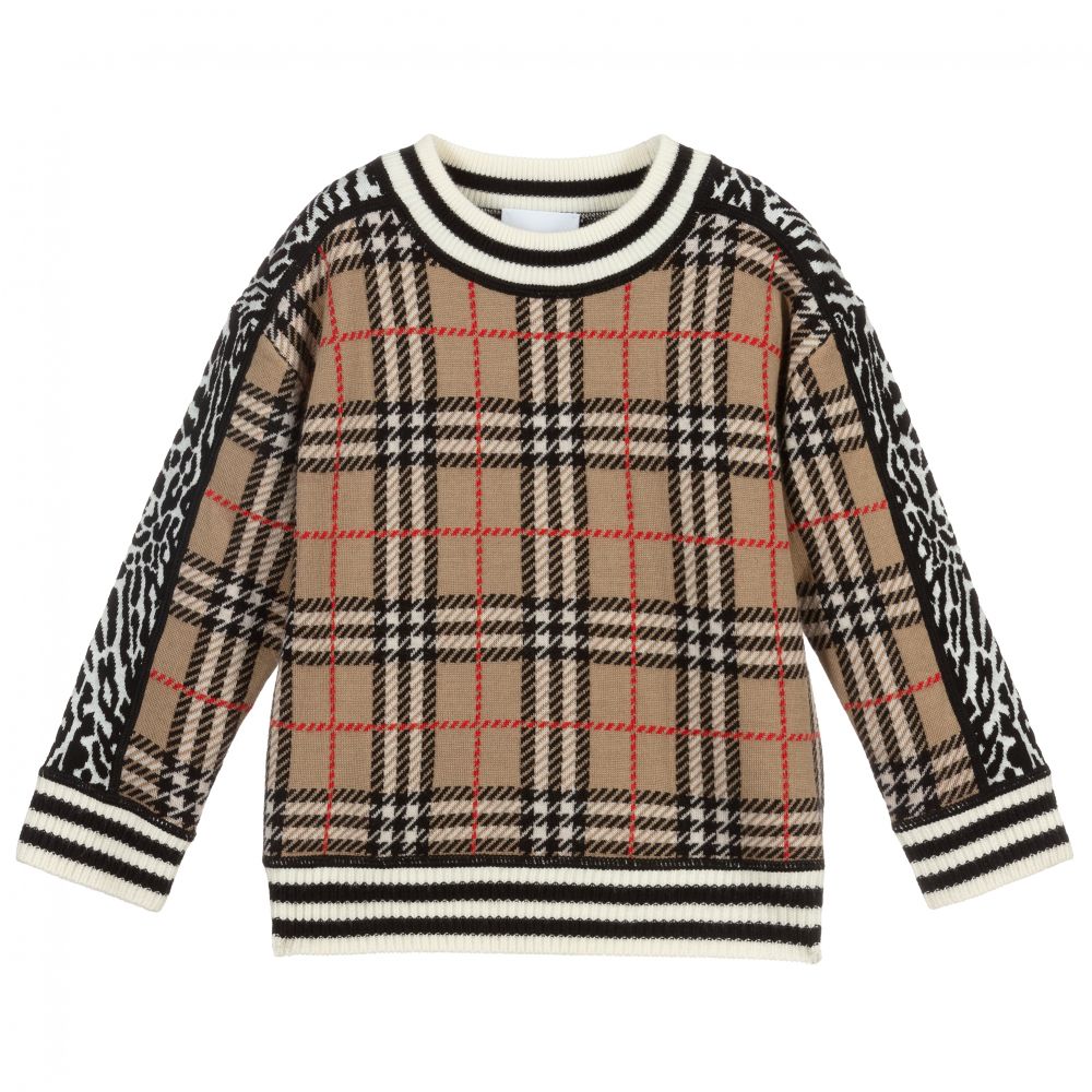 Burberry - Beige & Black Merino Sweater | Childrensalon