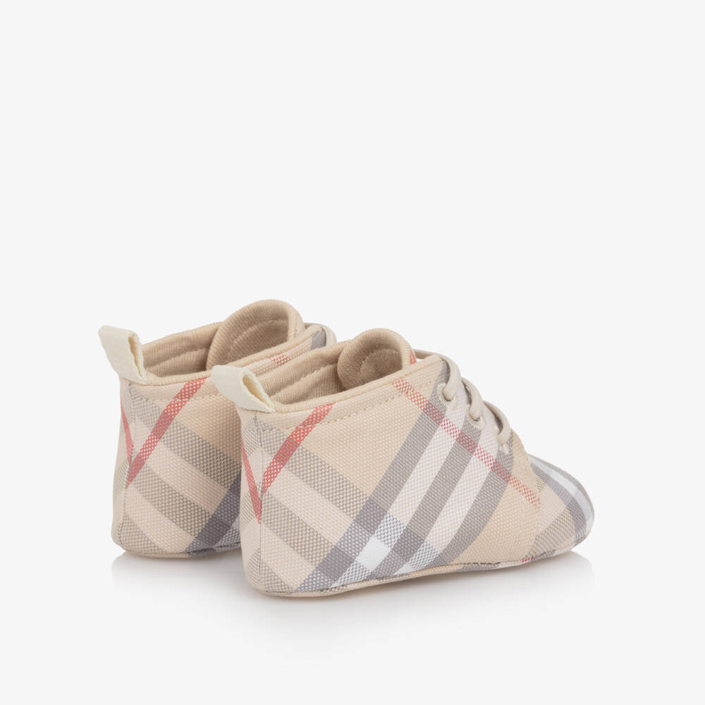 Burberry-Beige Check Baby Pre-Walker High Top Shoes | Childrensalon Outlet