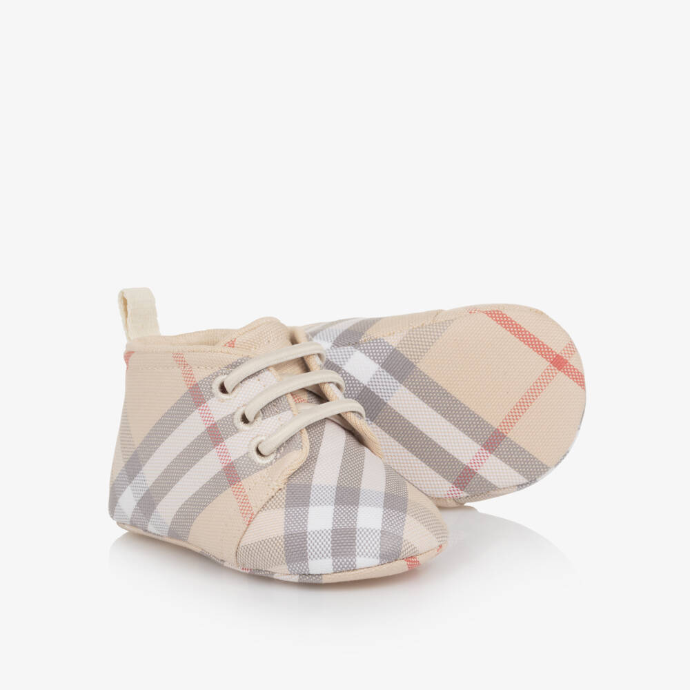 Burberry-Beige Check Baby Pre-Walker High Top Shoes | Childrensalon Outlet