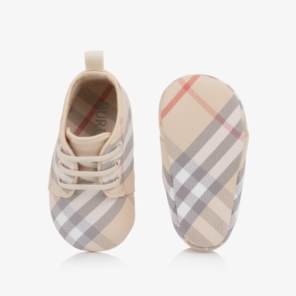 Burberry-Beige Check Baby Pre-Walker High Top Shoes | Childrensalon Outlet