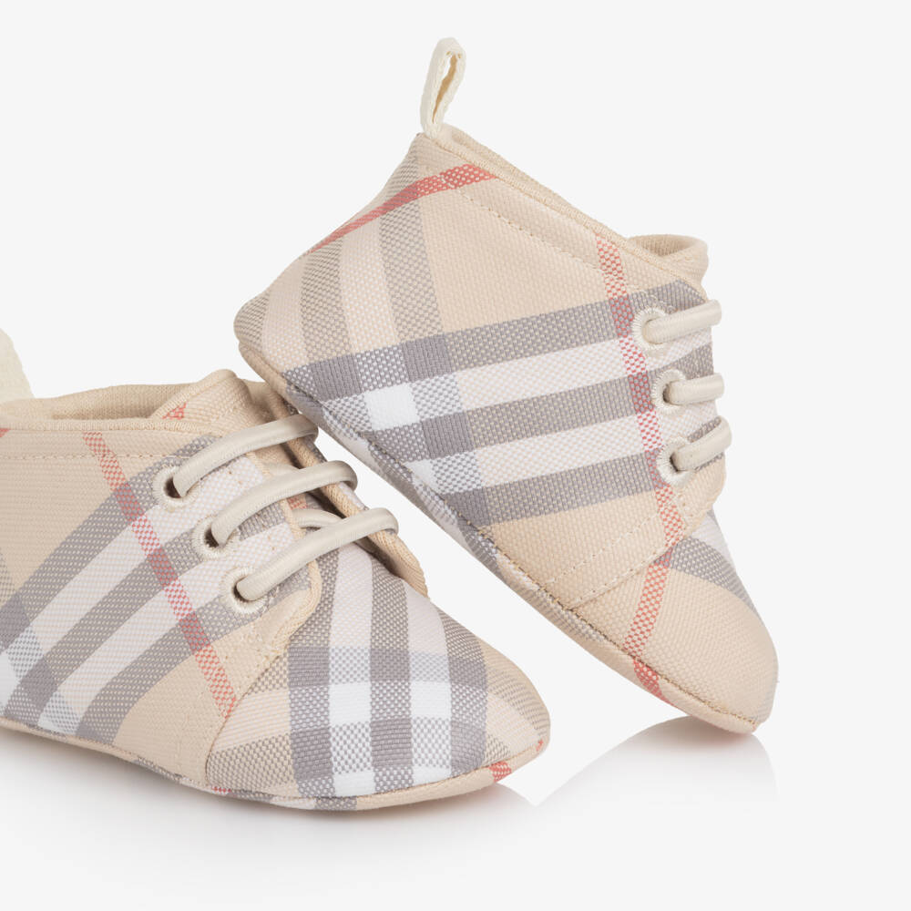 Burberry-Beige Check Baby Pre-Walker High Top Shoes | Childrensalon Outlet