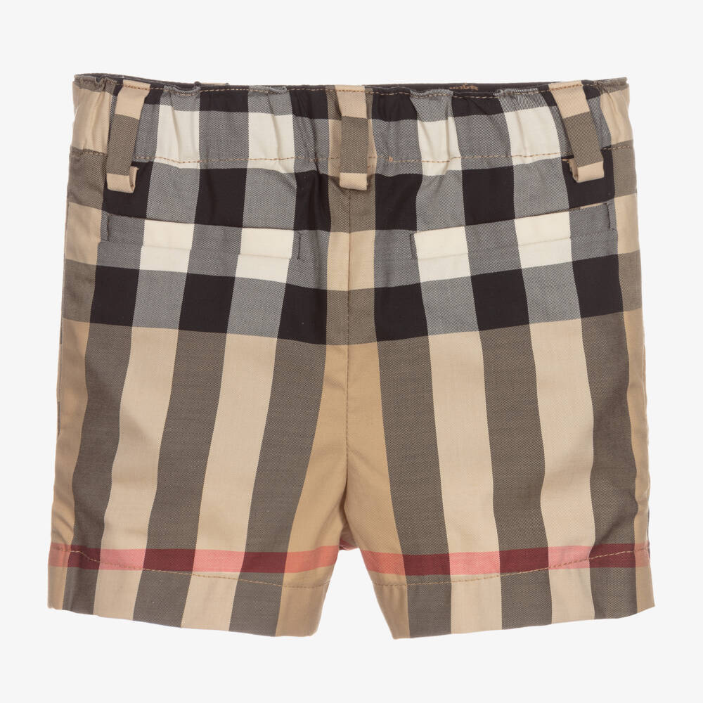 Burberry-Beige Check Cotton Baby Shorts | Childrensalon Outlet