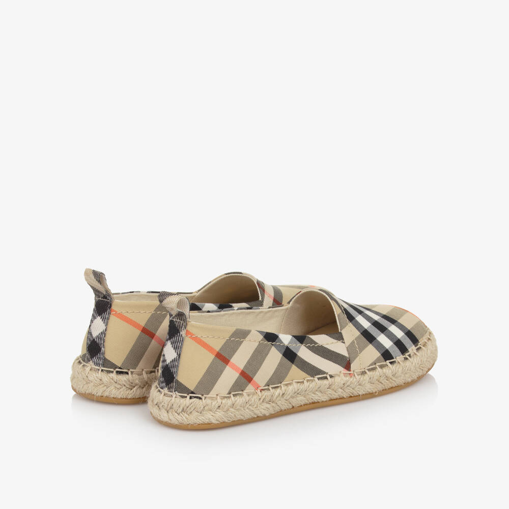 Burberry-Beige Check Cotton Twill Espadrilles | Childrensalon Outlet