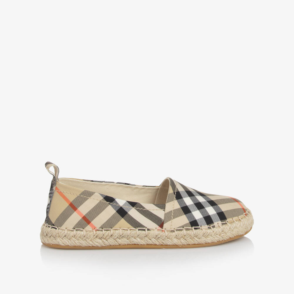 Burberry-Beige Check Cotton Twill Espadrilles | Childrensalon Outlet
