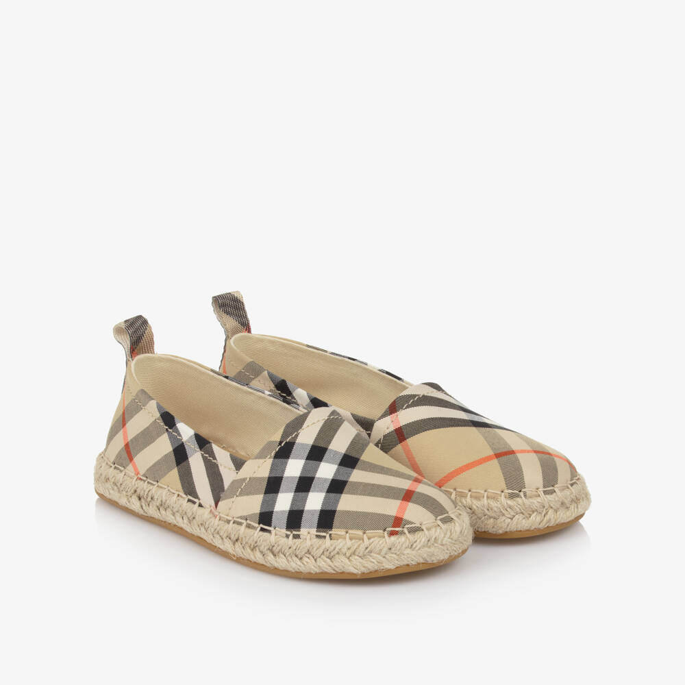 Burberry-Beige Check Cotton Twill Espadrilles | Childrensalon Outlet