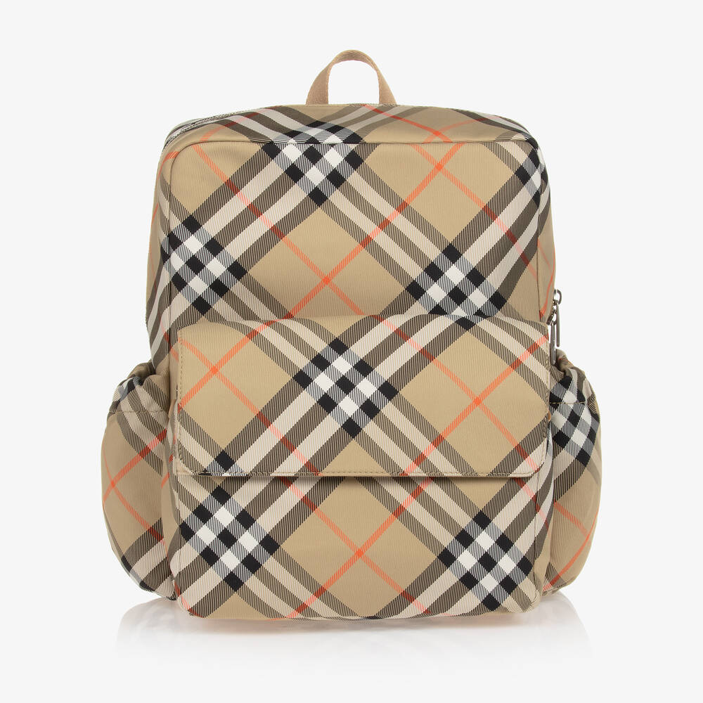 Burberry-Beige Check Nylon Backpack (34cm) | Childrensalon Outlet