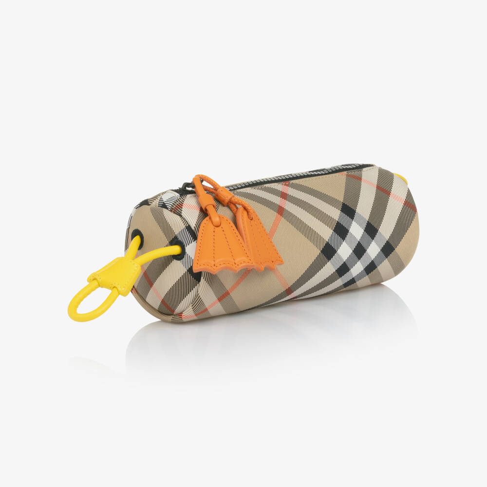 Burberry-Beige Check Pencil Case with Bright Leather Details (20cm) | Childrensalon Outlet