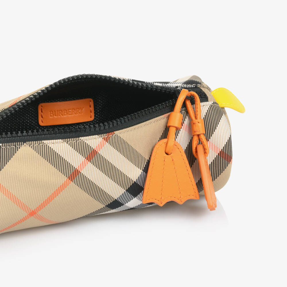 Burberry-Beige Check Pencil Case with Bright Leather Details (20cm) | Childrensalon Outlet