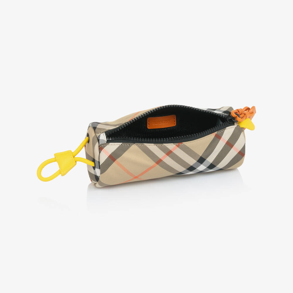 Burberry-Beige Check Pencil Case with Bright Leather Details (20cm) | Childrensalon Outlet