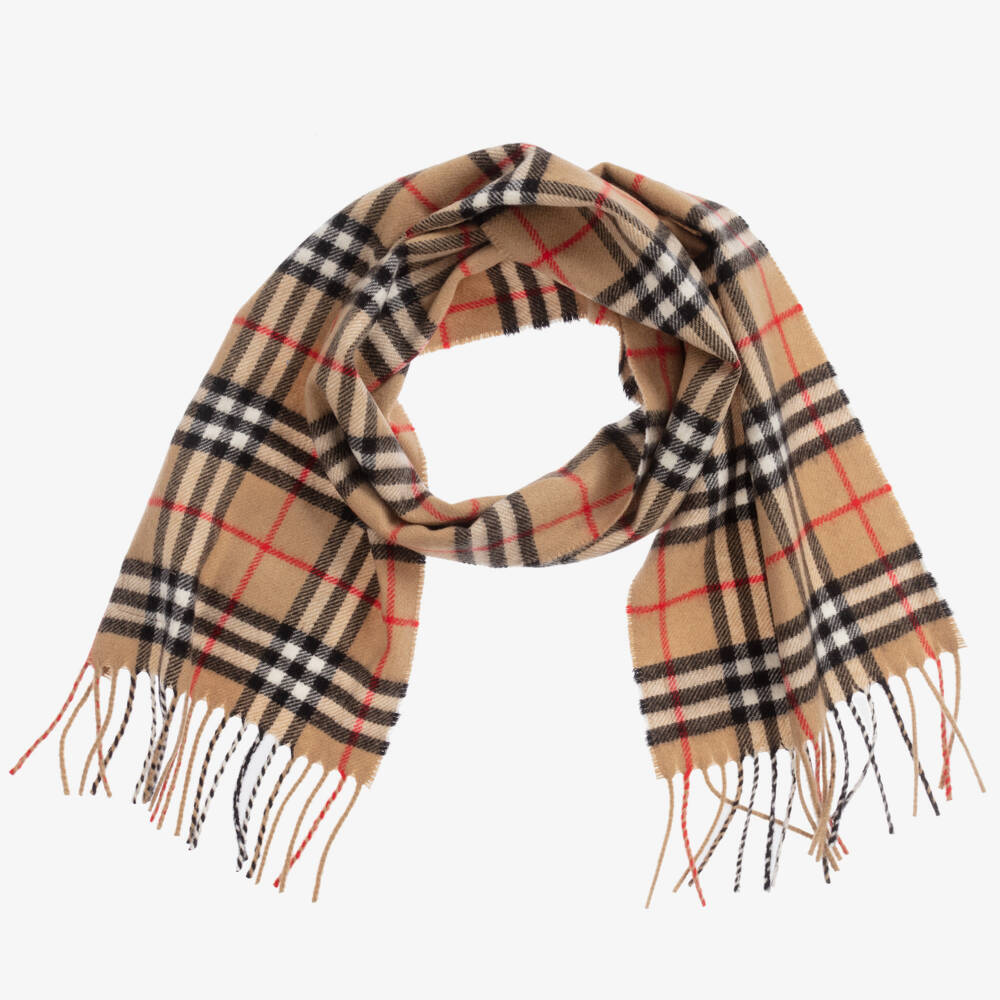 Burberry-Beige Check Pure Cashmere Scarf (125cm) | Childrensalon Outlet