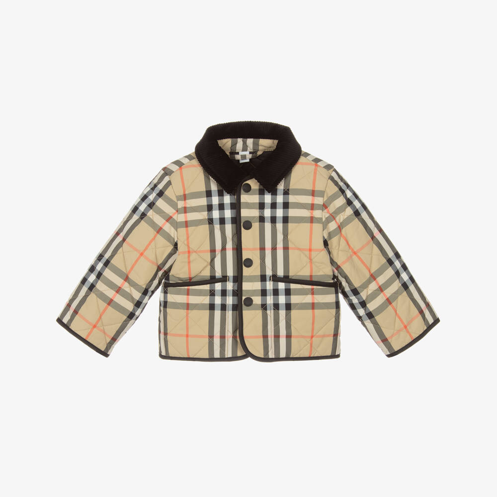 Burberry-جاكيت مبطن بنقشة مربعات بيج للرضع | Childrensalon Outlet