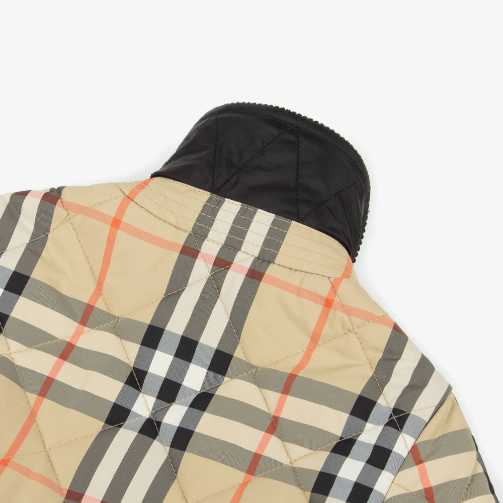 Burberry-جاكيت مبطن بنقشة مربعات بيج للرضع | Childrensalon Outlet