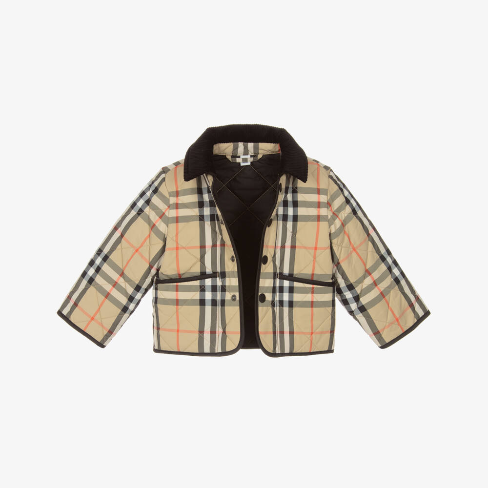 Burberry-جاكيت مبطن بنقشة مربعات بيج للرضع | Childrensalon Outlet