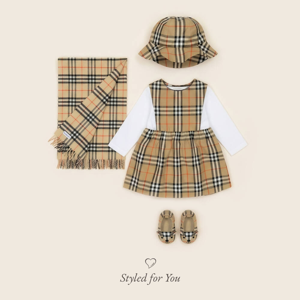 Burberry-Beige Check Thomas Bear Cotton Pre-Walkers | Childrensalon Outlet