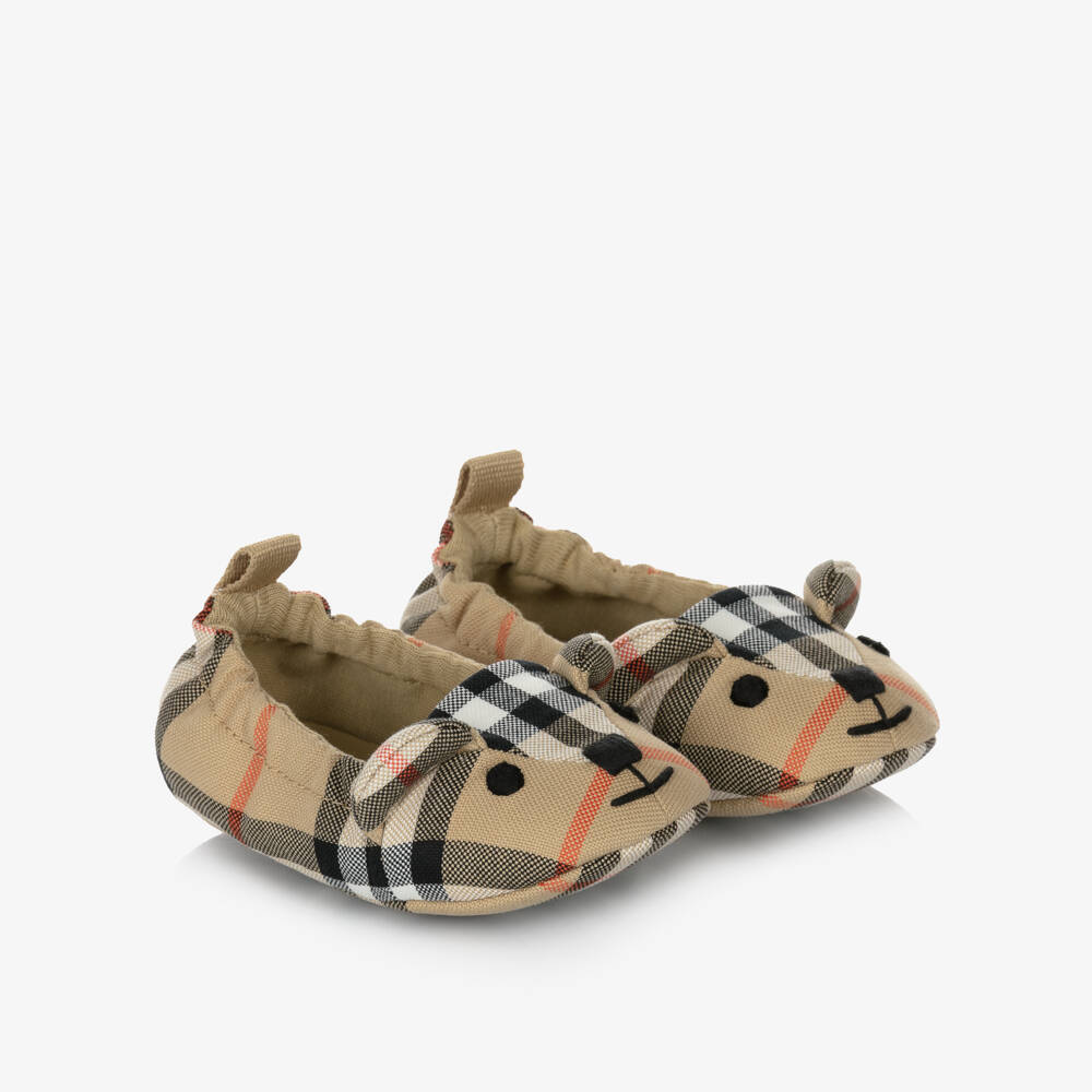 Burberry-Beige Check Thomas Bear Cotton Pre-Walkers | Childrensalon Outlet