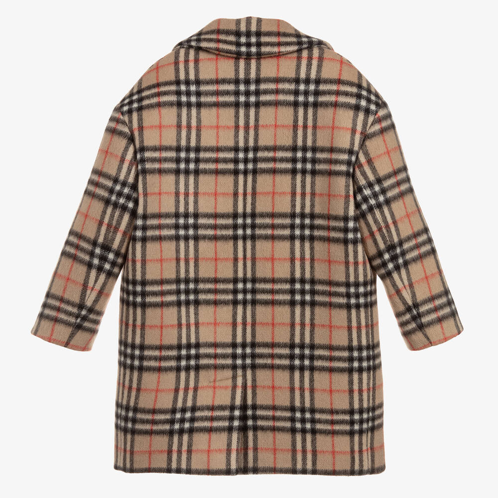 Burberry Beige Check Wool Pea Coat