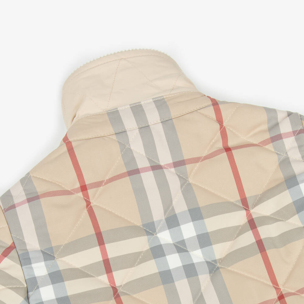 Burberry-Beige Checked Short Baby Jacket | Childrensalon Outlet