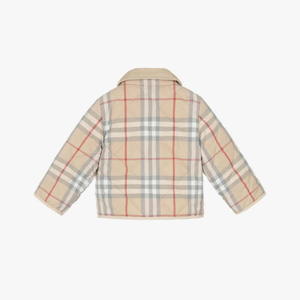 Burberry-Beige Checked Short Baby Jacket | Childrensalon Outlet