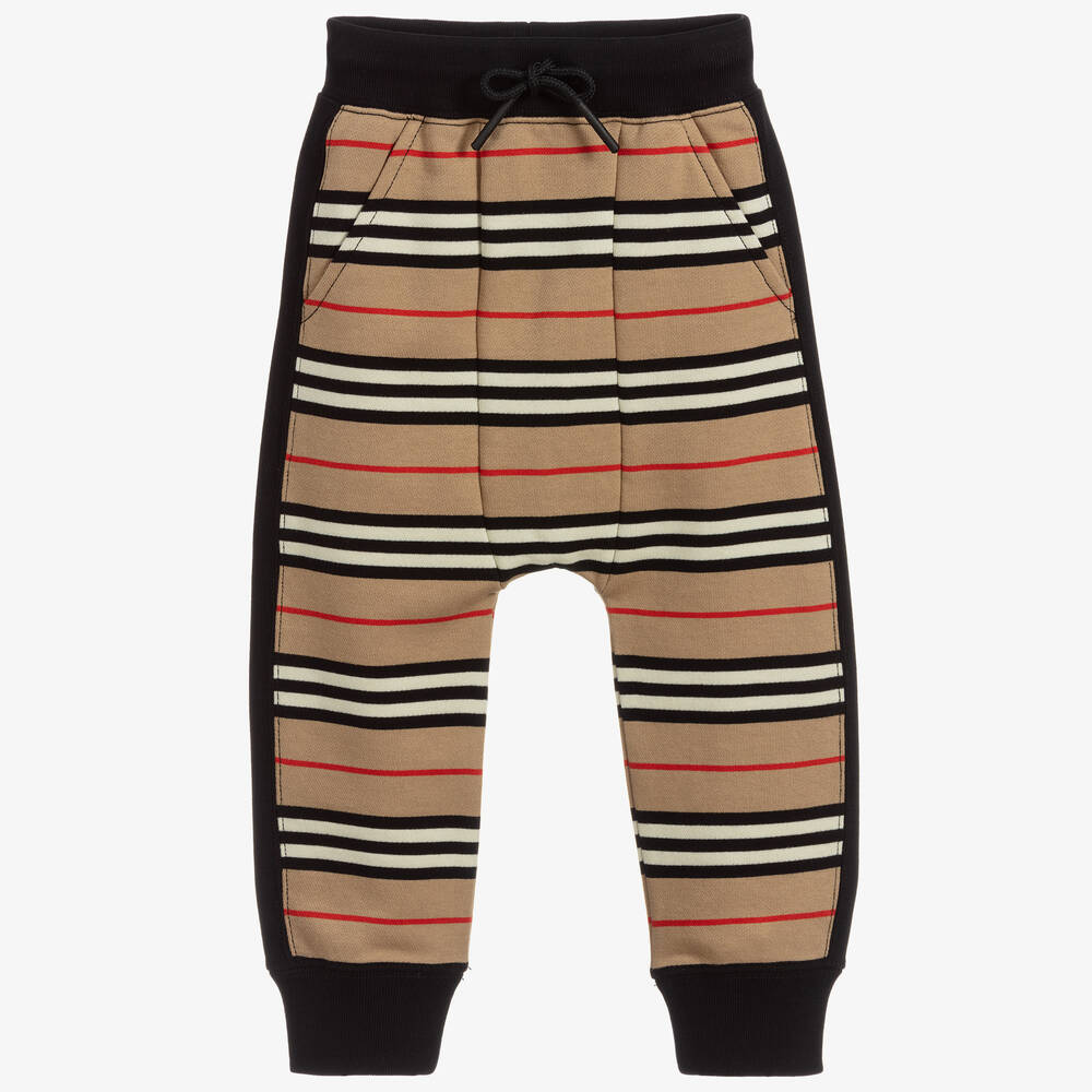 Pantalon de surv tement beige rayures embl matiques