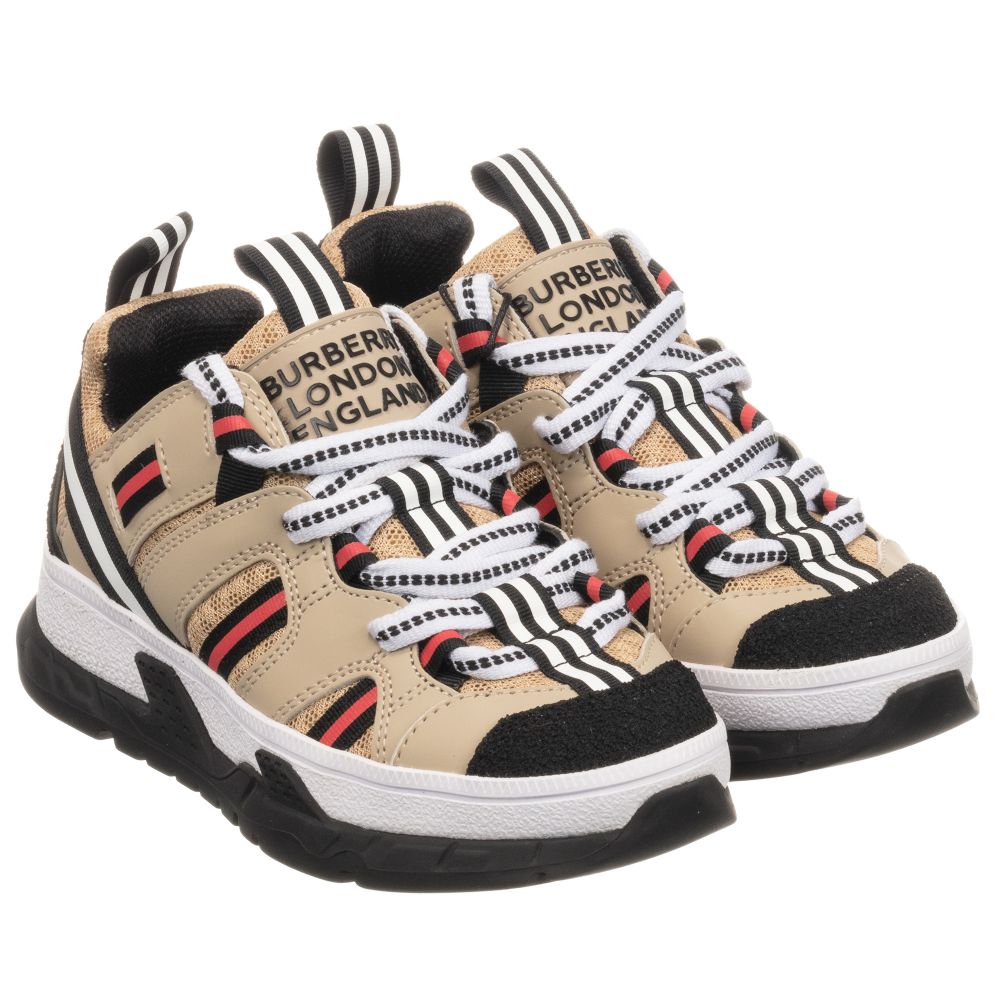 Burberry - Beige Lace-Up Trainers | Childrensalon