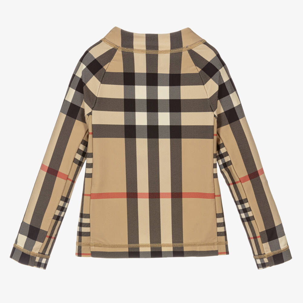 Burberry-Beige Oversized Check Swim Top | Childrensalon Outlet