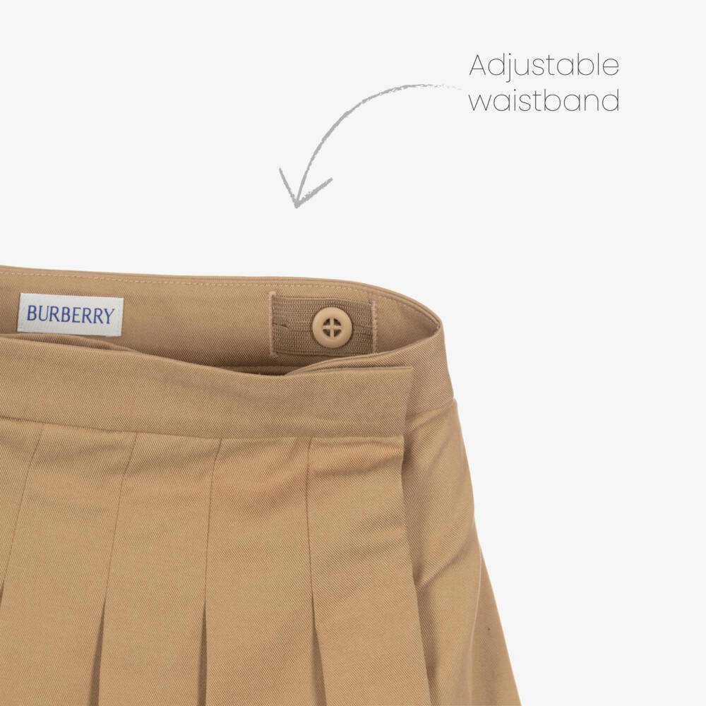 Burberry-Beige Pleated Twill Skirt for Girls | Childrensalon Outlet