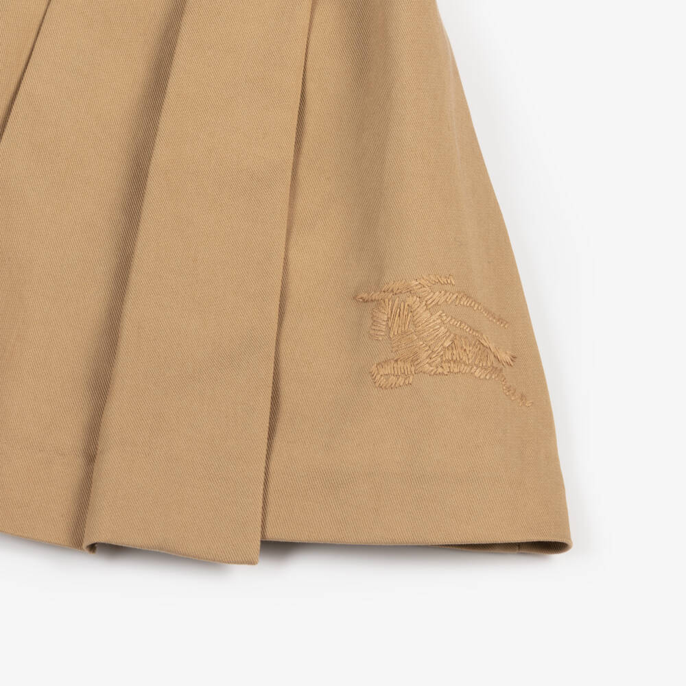 Burberry-Beige Pleated Twill Skirt for Girls | Childrensalon Outlet