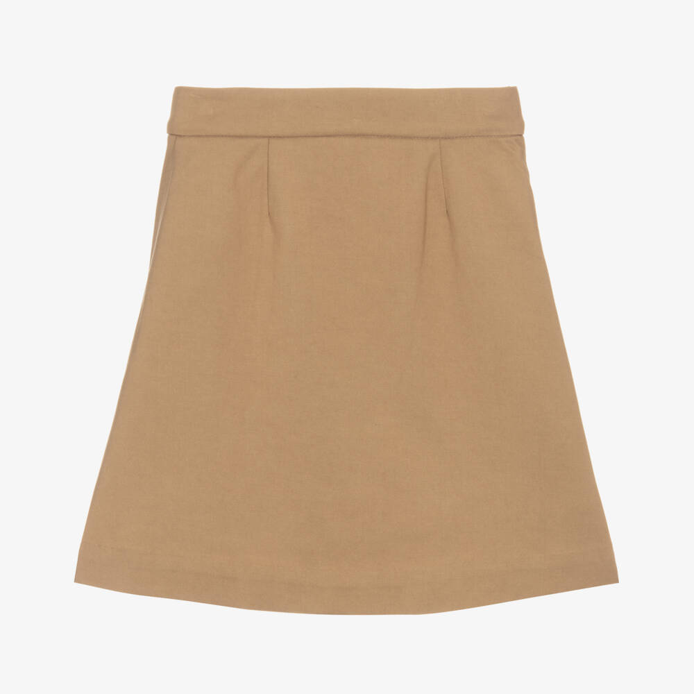 Burberry-Beige Pleated Twill Skirt for Girls | Childrensalon Outlet