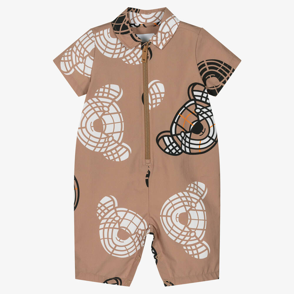 Burberry-Beige Thomas Bear Poplin Baby Shortie | Childrensalon Outlet