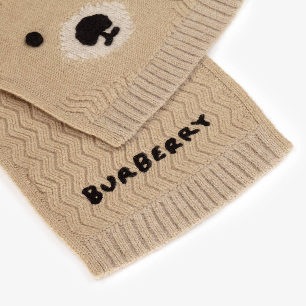 Burberry-Beige Thomas Bear Wool Knit Scarf (122cm) | Childrensalon Outlet