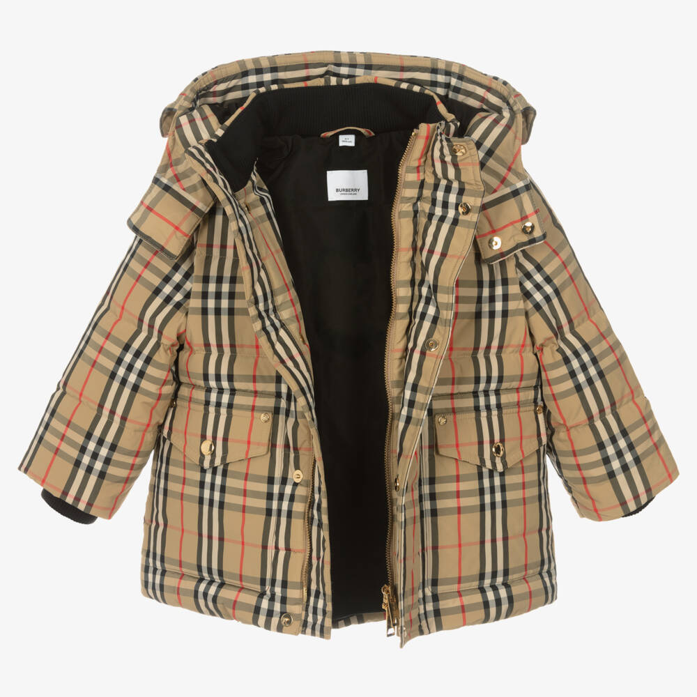Burberry-Beige Vintage Check Down Coat | Childrensalon Outlet