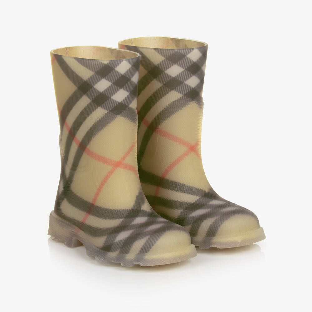 Burberry-Beige Vintage Check Rain Boots | Childrensalon Outlet