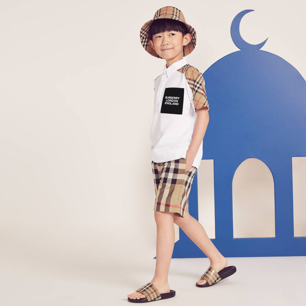 Burberry-Beige Vintage Check Sliders | Childrensalon Outlet