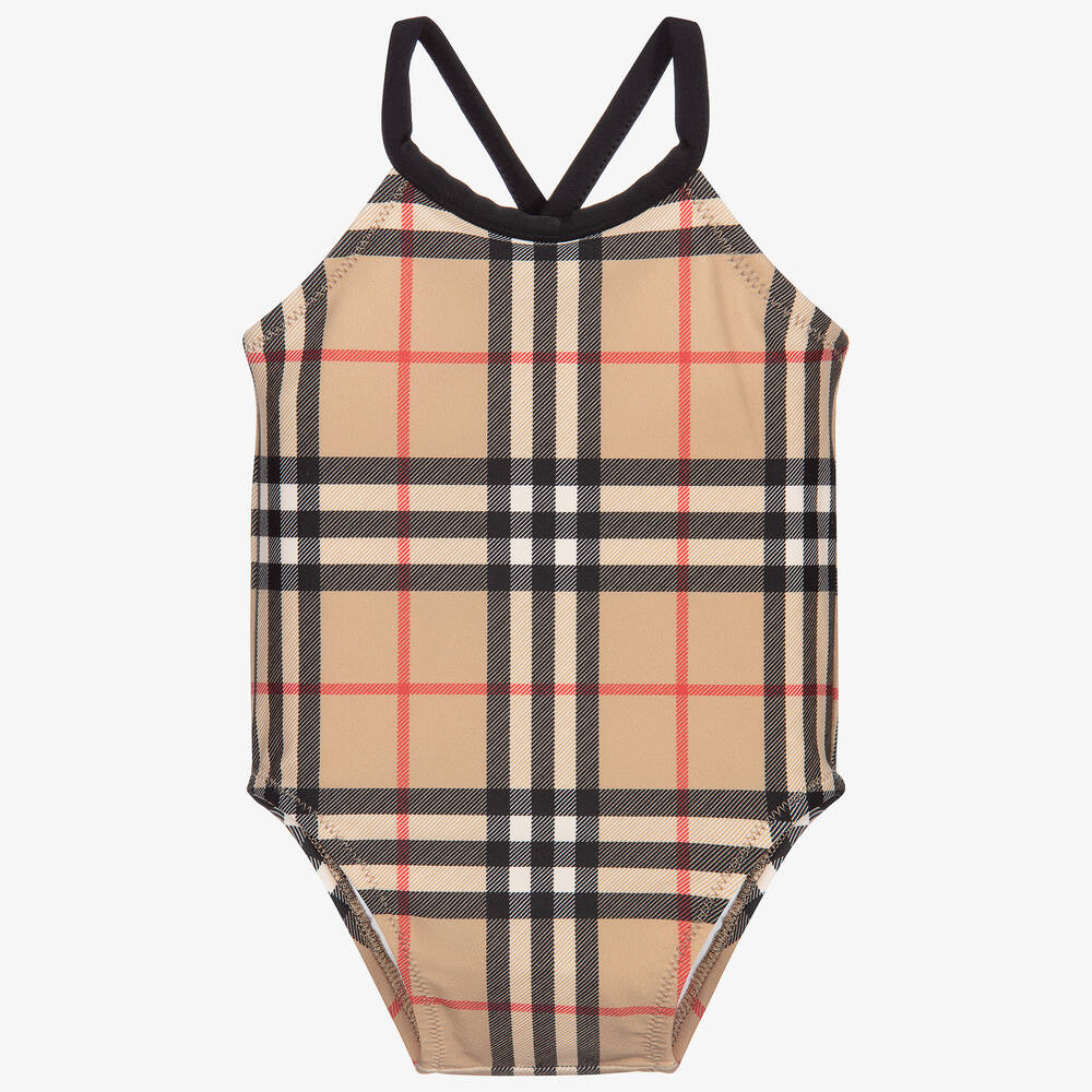 Burberry - Maillot de bain beige à carreaux | Childrensalon