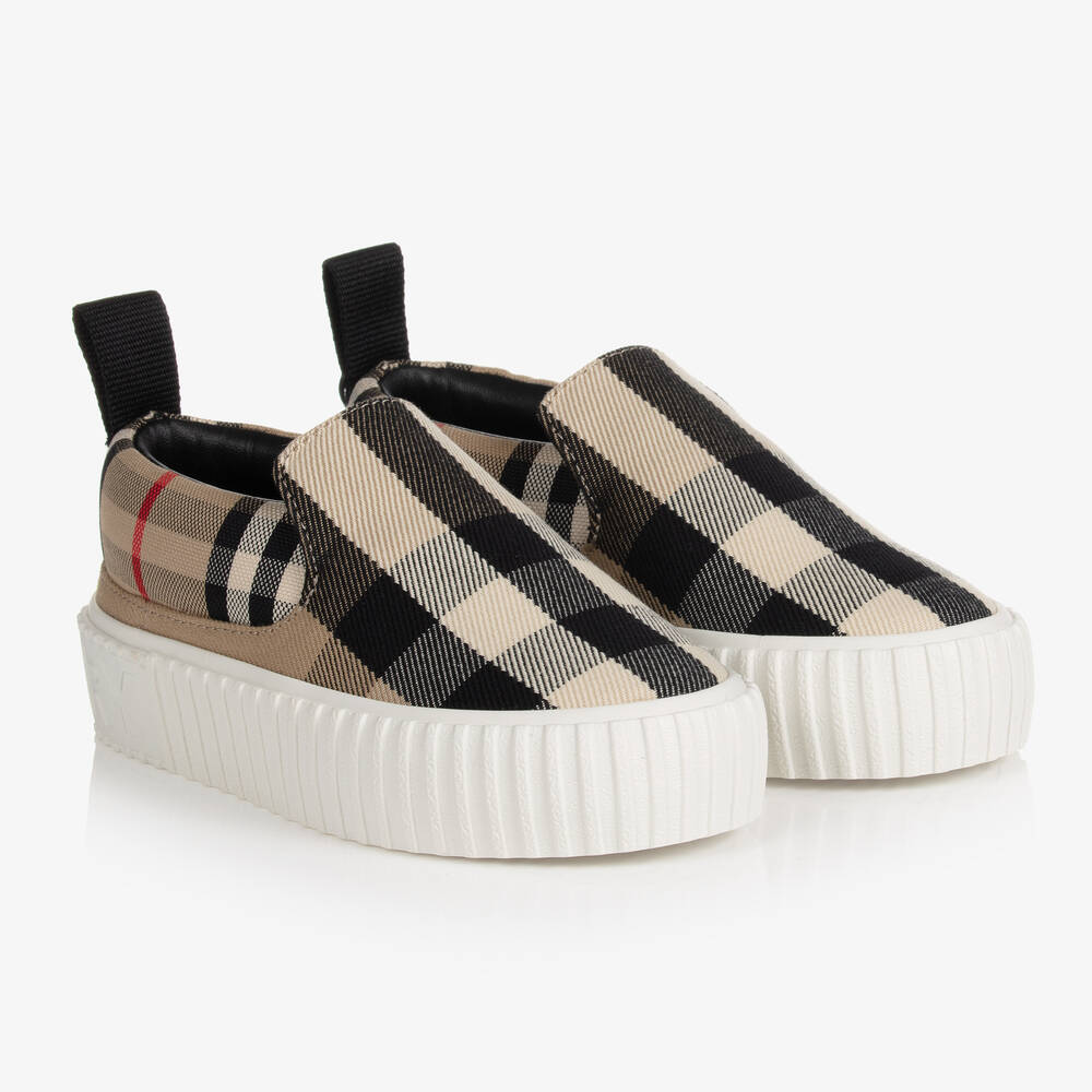 Burberry-Beige Vintage Check Trainers | Childrensalon Outlet