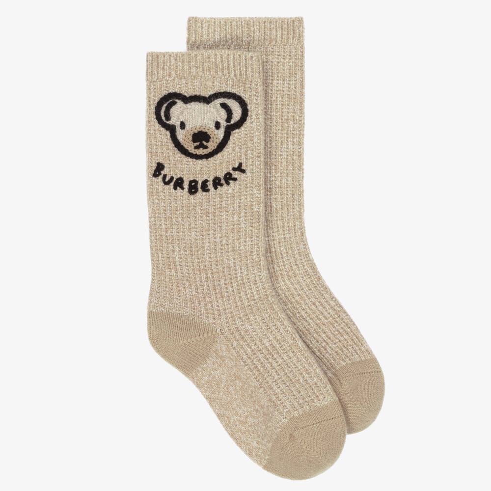 Burberry-Beige Wool & Cashmere Thomas Bear Socks | Childrensalon Outlet