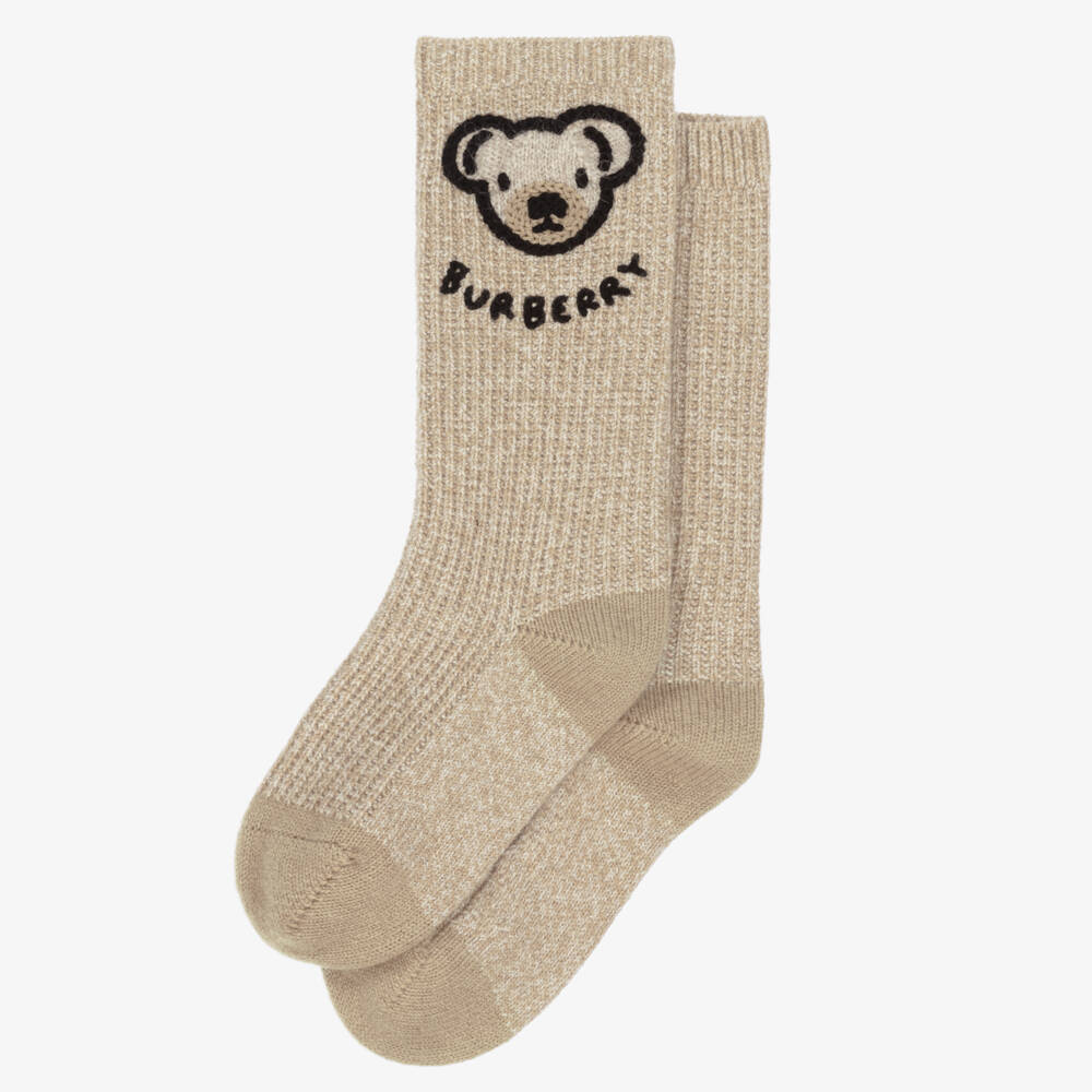 Burberry-Beige Wool & Cashmere Thomas Bear Socks | Childrensalon Outlet
