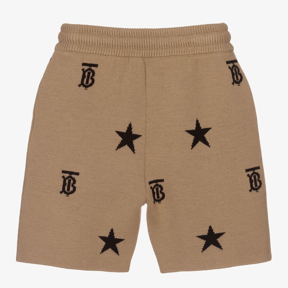 Burberry-Beige Wool Monogram Shorts | Childrensalon Outlet