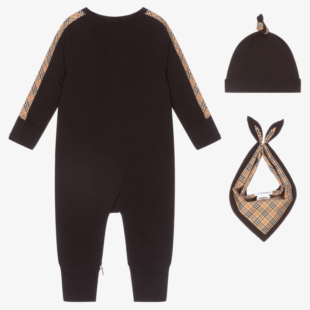 Burberry-Black 3 Piece Romper Gift Set | Childrensalon Outlet