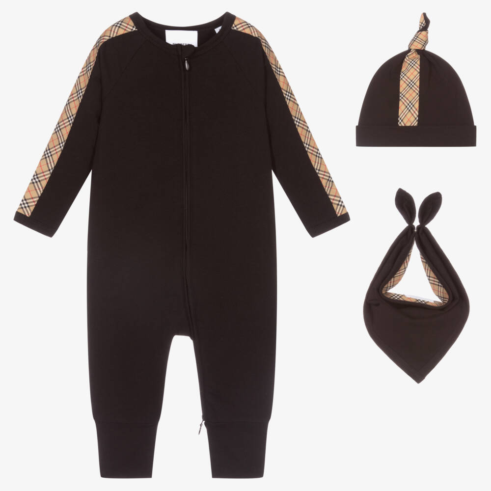 Burberry-Black 3 Piece Romper Gift Set | Childrensalon Outlet