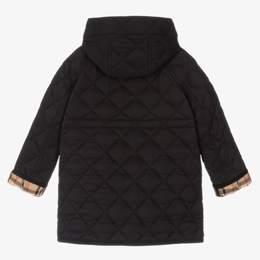 Burberry-Black Button Up Quilted Long Coat | Childrensalon Outlet