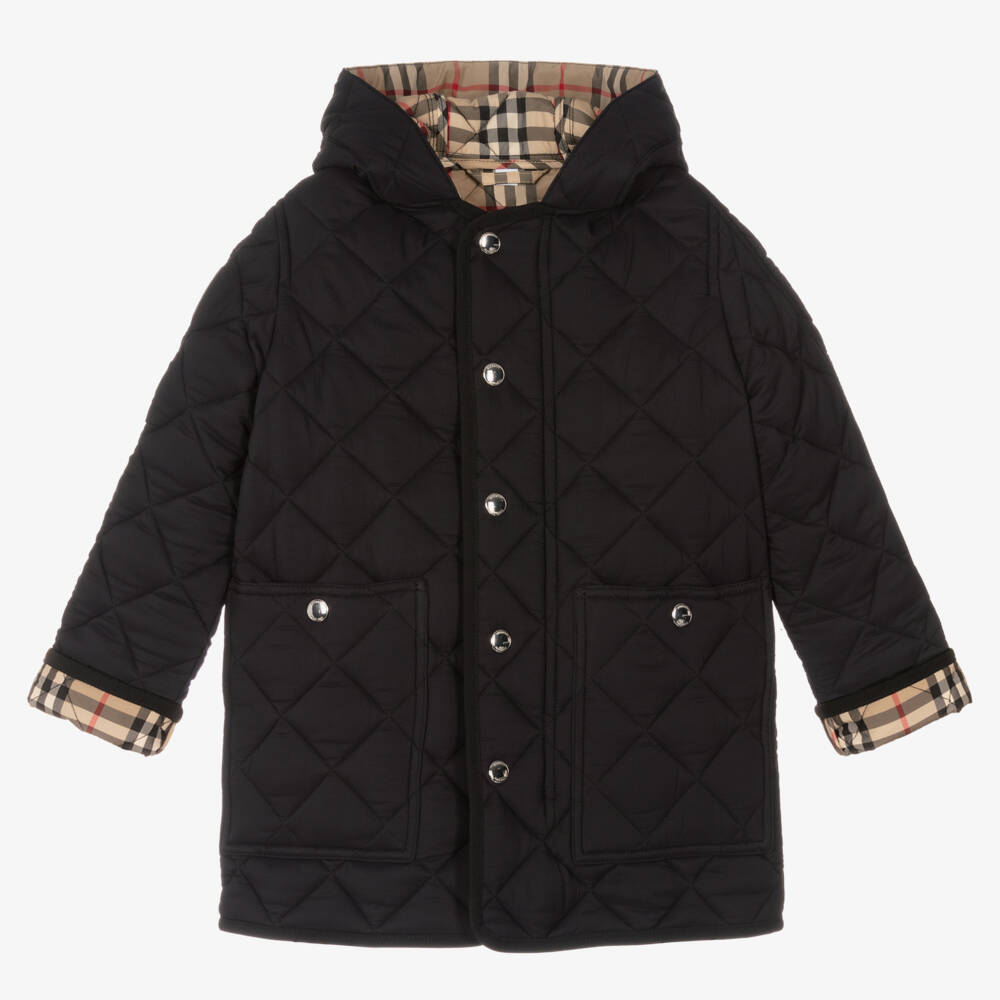 Burberry-Black Button Up Quilted Long Coat | Childrensalon Outlet