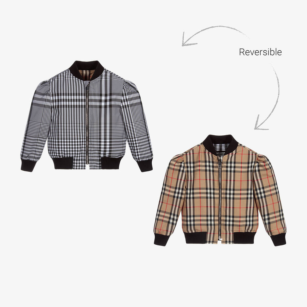 Burberry - Veste réversible à carreaux noire  | Childrensalon