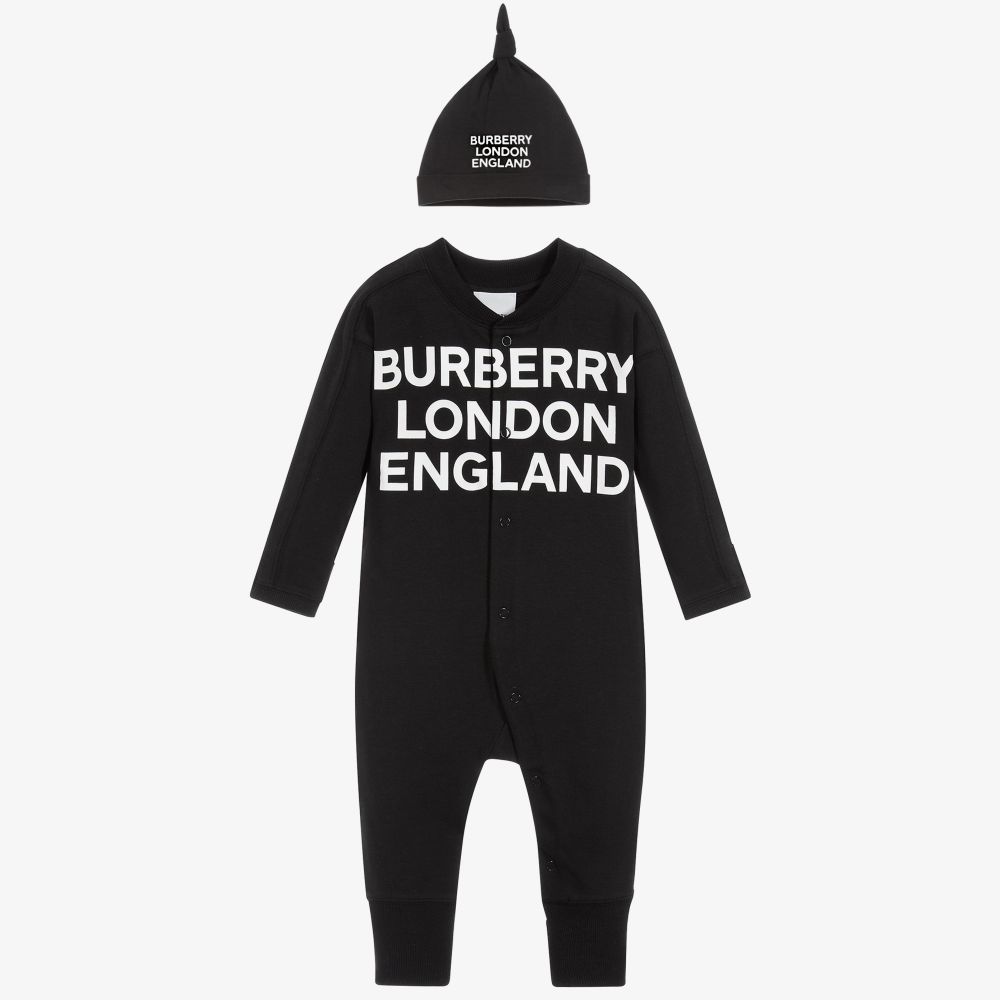 Burberry - طقم هدية أوفرول رومبر قطن عضوي لون أسود | Childrensalon