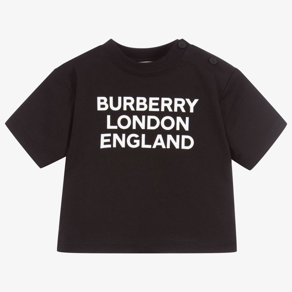 Burberry - تيشيرت قطن جيرسي لون أسود للأطفال | Childrensalon