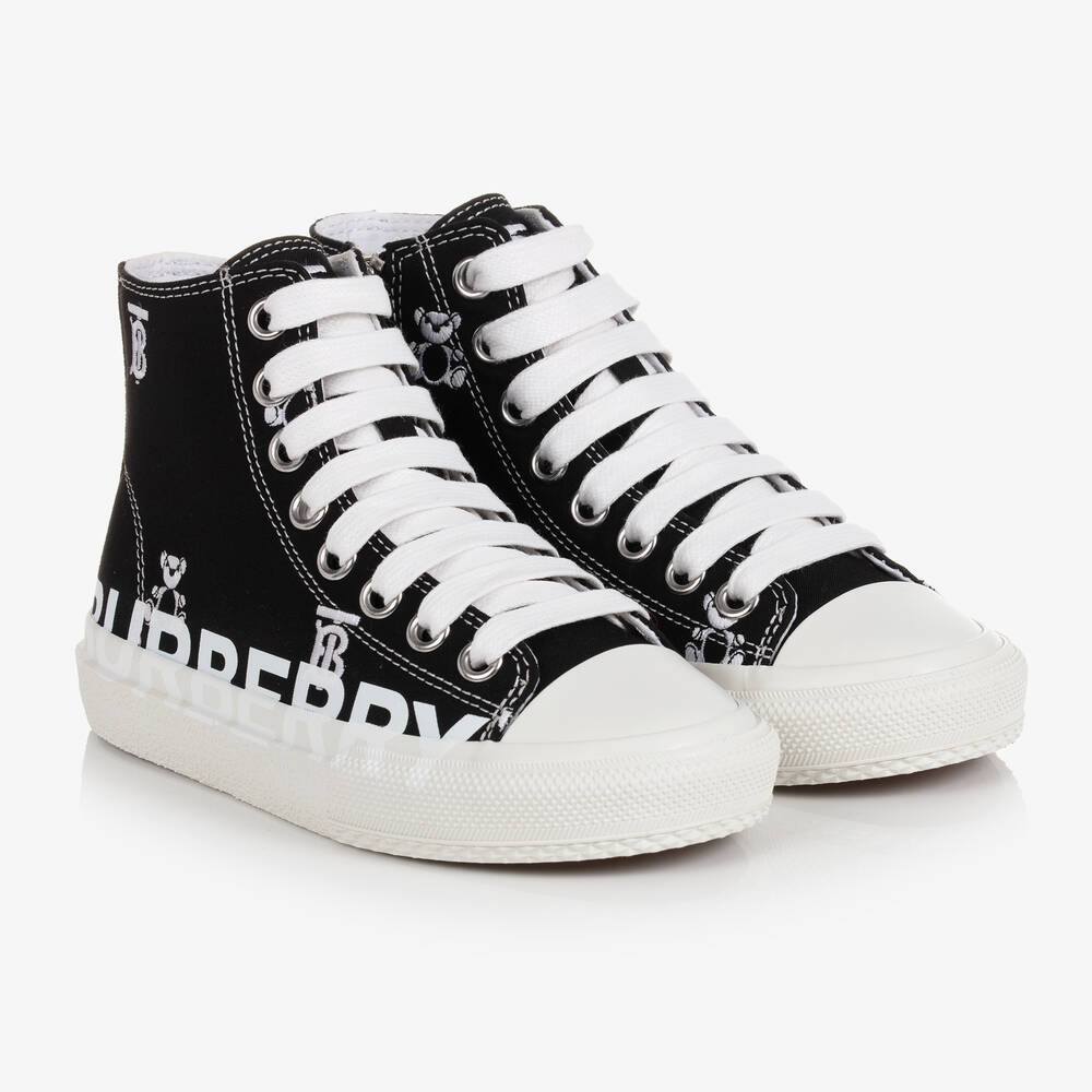 Burberry-Black Logo High-Top Trainers  | Childrensalon Outlet