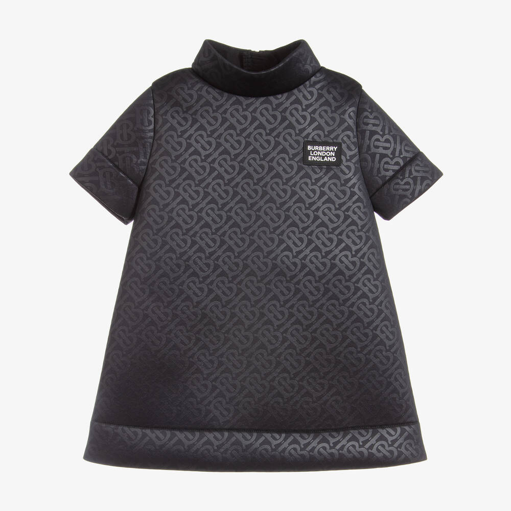 Burberry - Robe noire en néoprène à monogramme | Childrensalon